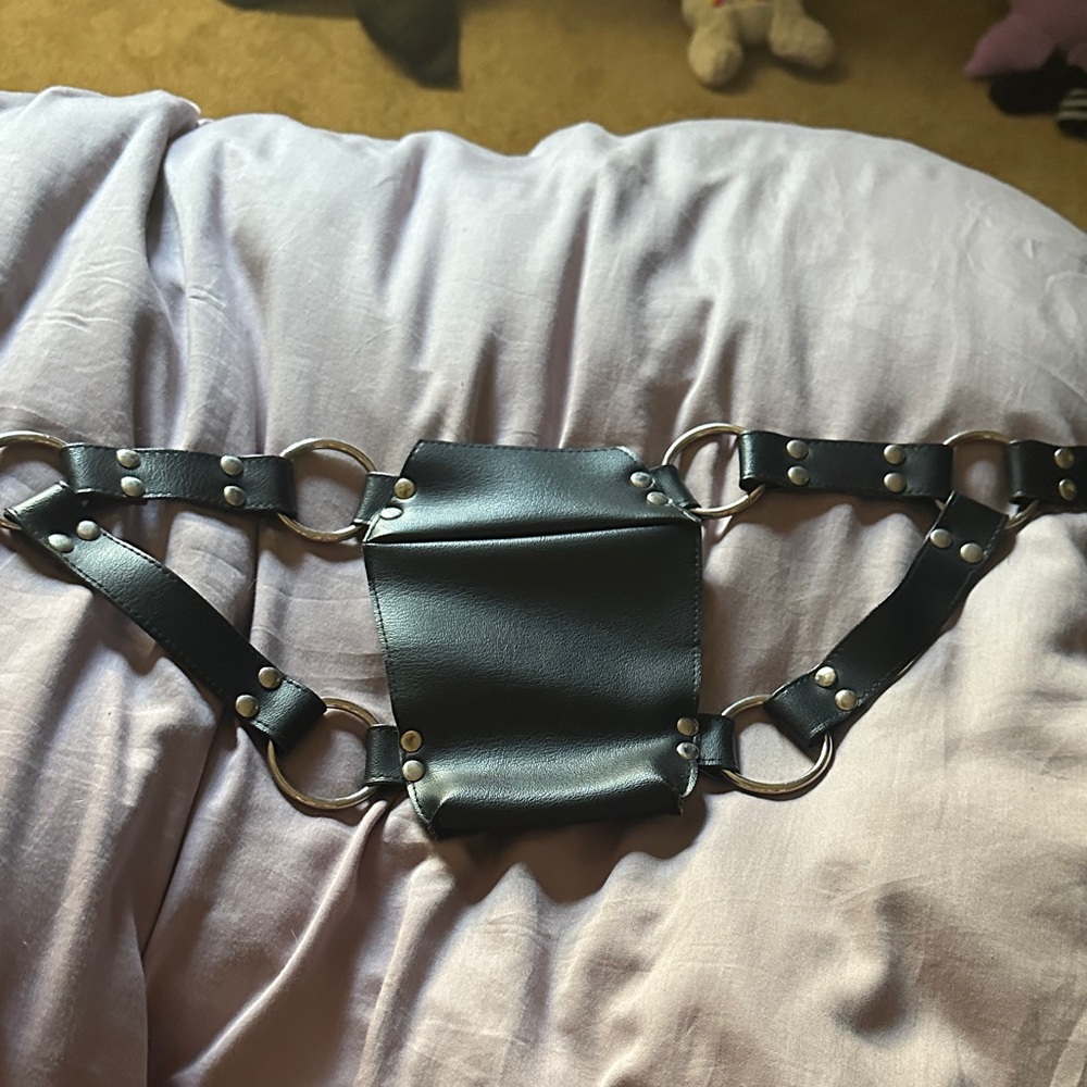 Black Faux-leather Coffin Phone Pouch Harness Belt